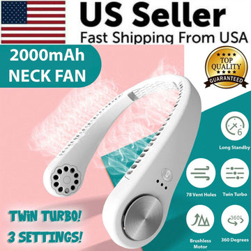 USB portable hanging neck fan with blade-less design and 360-degree rotation for cooling