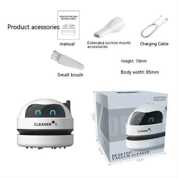 USB Electric Desktop Cleaner removing dust and debris from keyboard on office desk
