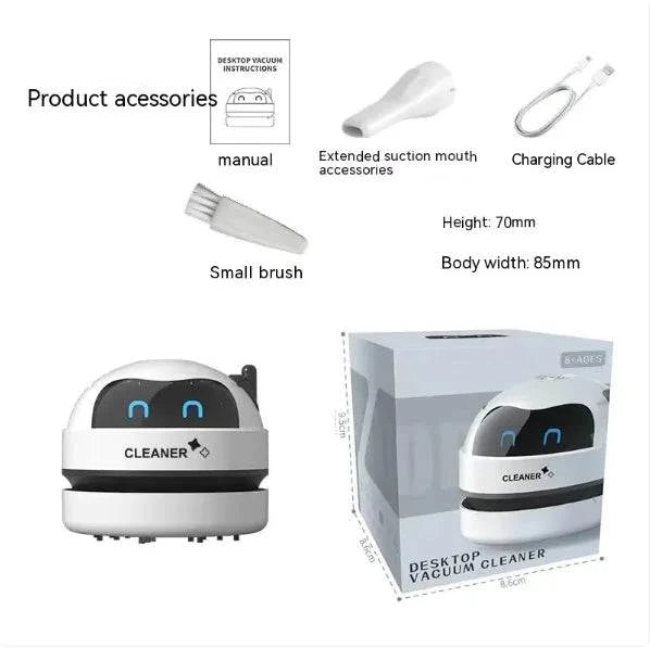 USB Electric Desktop Cleaner removing dust and debris from keyboard on office desk