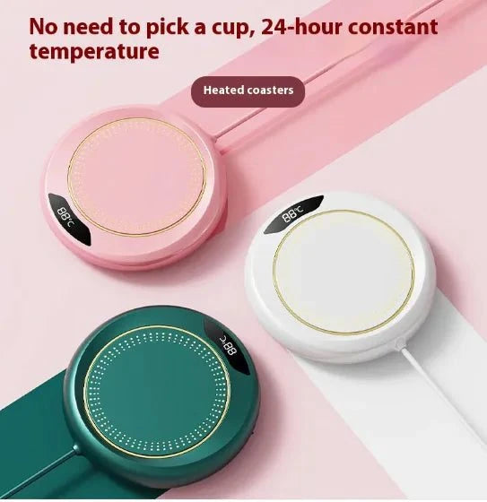 USB heating coaster with adjustable temperature settings and USB plug-in for warming drinks