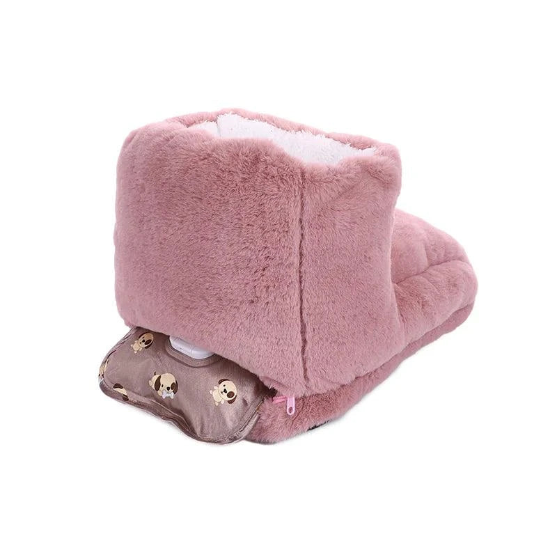 USB-charging furry foot warmer with plush fur design for cozy winter warmth