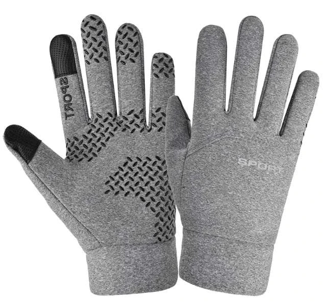 FrostSport Thermal Gloves black full-finger cycling gloves with touchscreen fingertips and non-slip palm for winter weather