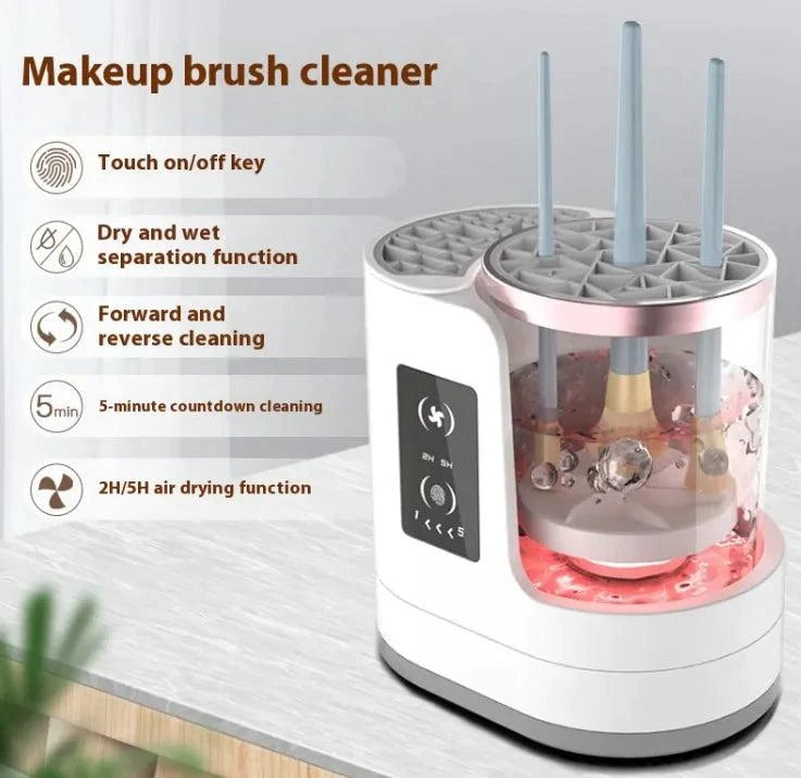 Electric makeup brush washing tool with automatic cleaning stand and rechargeable design