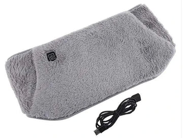 Gray USB-powered electric heating stomach belt with 3-step thermostat and soft cloth material for comfort and warmth