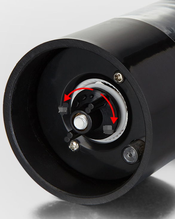 German Myle Mai Ruisi Electric Salt–Pepper Grinder with transparent acrylic body and push-button operation