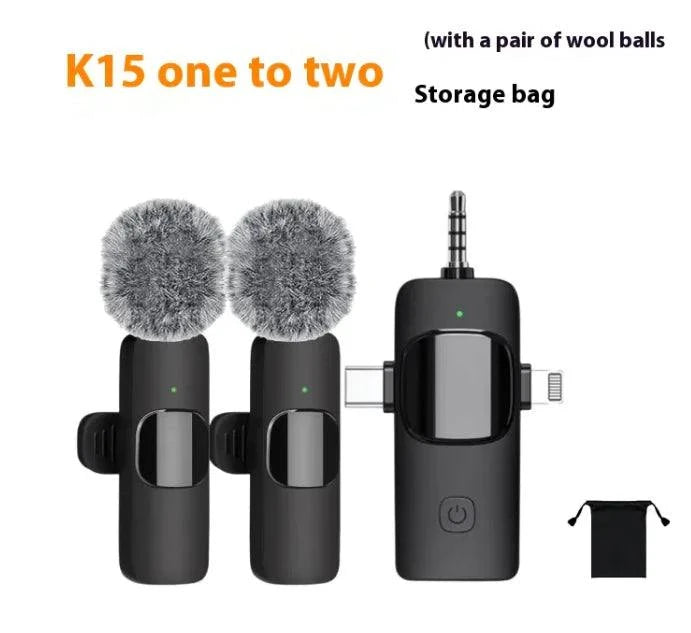 Wireless collar clip microphone with three connectors and built-in battery
