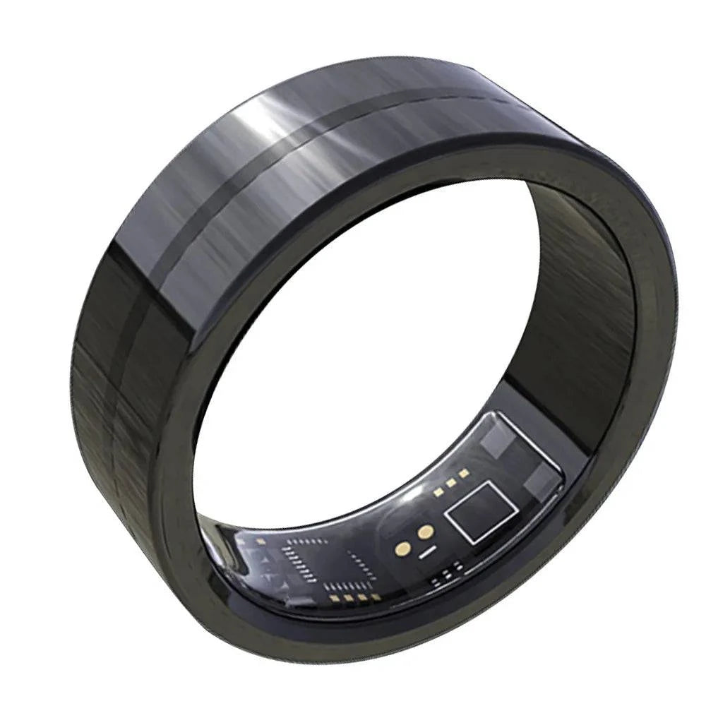 Smart Waterproof Bluetooth Sports Health Ring displaying health metrics on finger