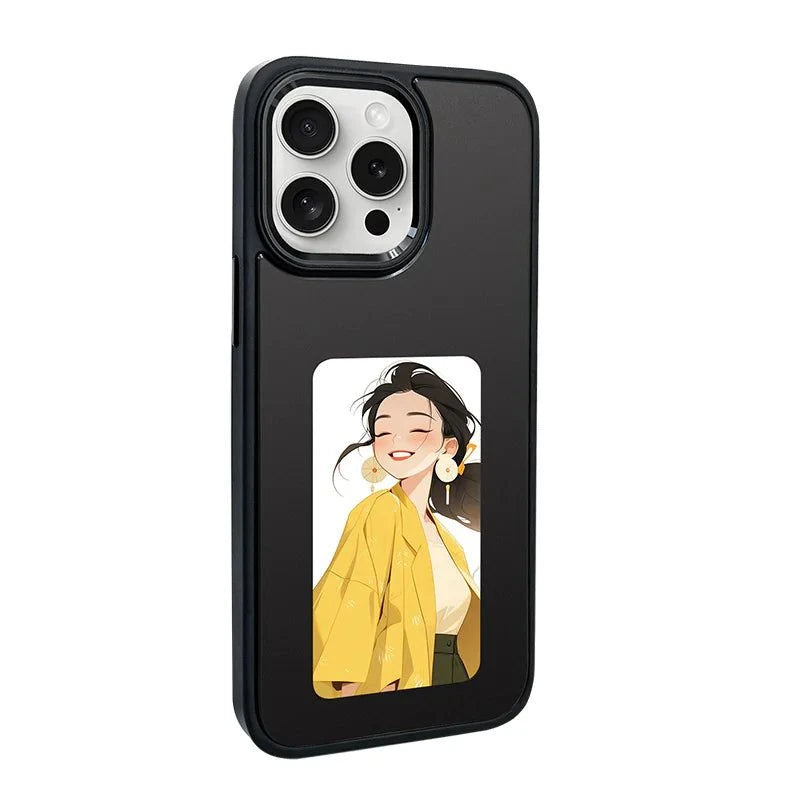 NFC Smart Display Case with four-color E-ink screen and integrated NFC technology on a smartphone