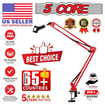 Red 5Core adjustable microphone boom arm with clamp and suspension springs for desk mounting