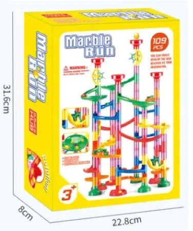 Colorful Marble Run Building Blocks set for kids creating 3D marble mazes and promoting problem-solving skills.