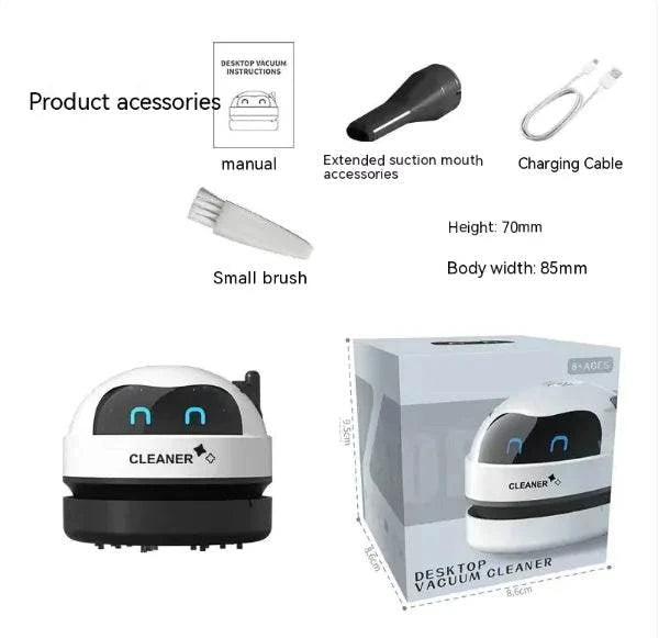 USB Electric Desktop Cleaner removing dust and debris from keyboard on office desk